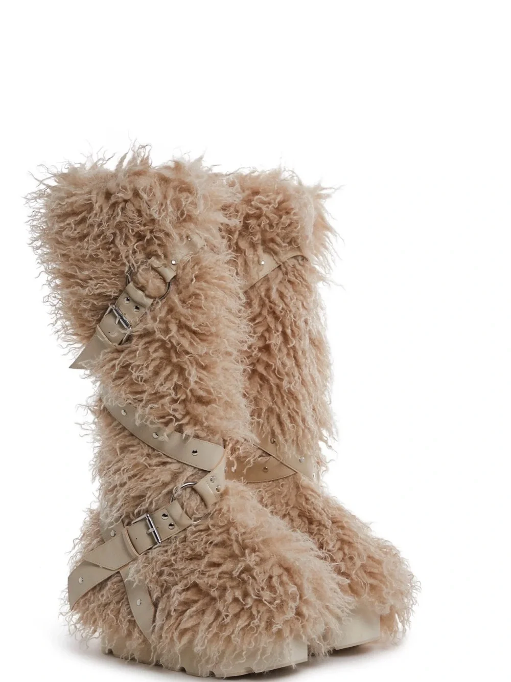 Club Exx Plush Furry Knee-High Boots in Cream